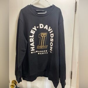 Harley-Davidson Black and Gold Crewneck Sweater Sweatshirt pockets